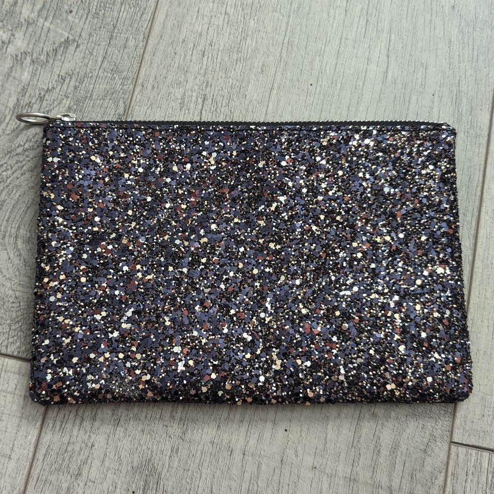 Madewell The Leather Sparkling Clutch Pouch Black Glitter Edition